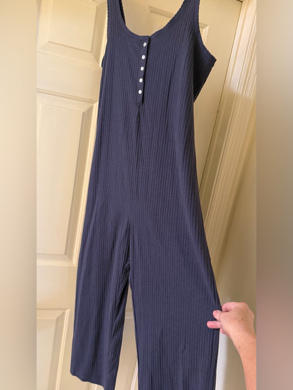 🤎 Old Navy Ribbed Wide Leg Jumpsuit | Boho Lounge One-Piece | Navy | no pockets - Picture 9 of 11